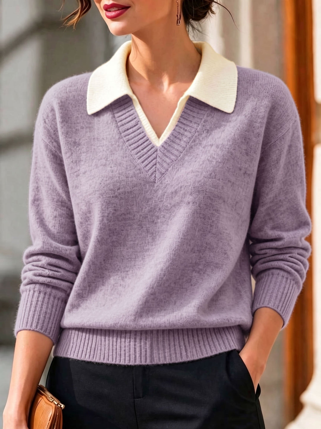 Cirelle – Doppellagiger Strickpullover mit kontrastierendem Kragen