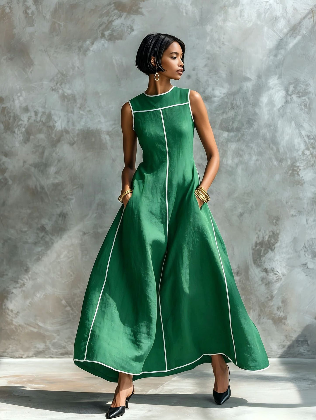 Veyla – mit Kontrastpaspelierung, aus Leinenmischung, Maxikleid