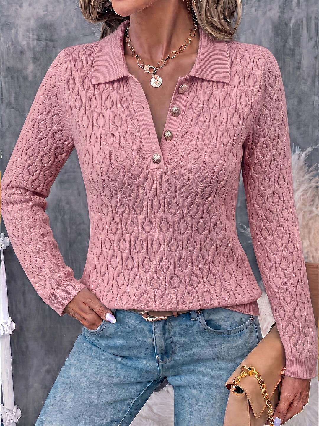 Avenya – offen gestrickter Polo-Pullover
