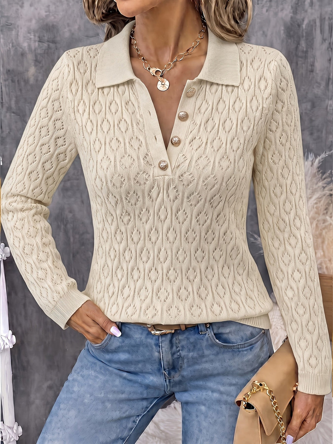 Avenya – offen gestrickter Polo-Pullover