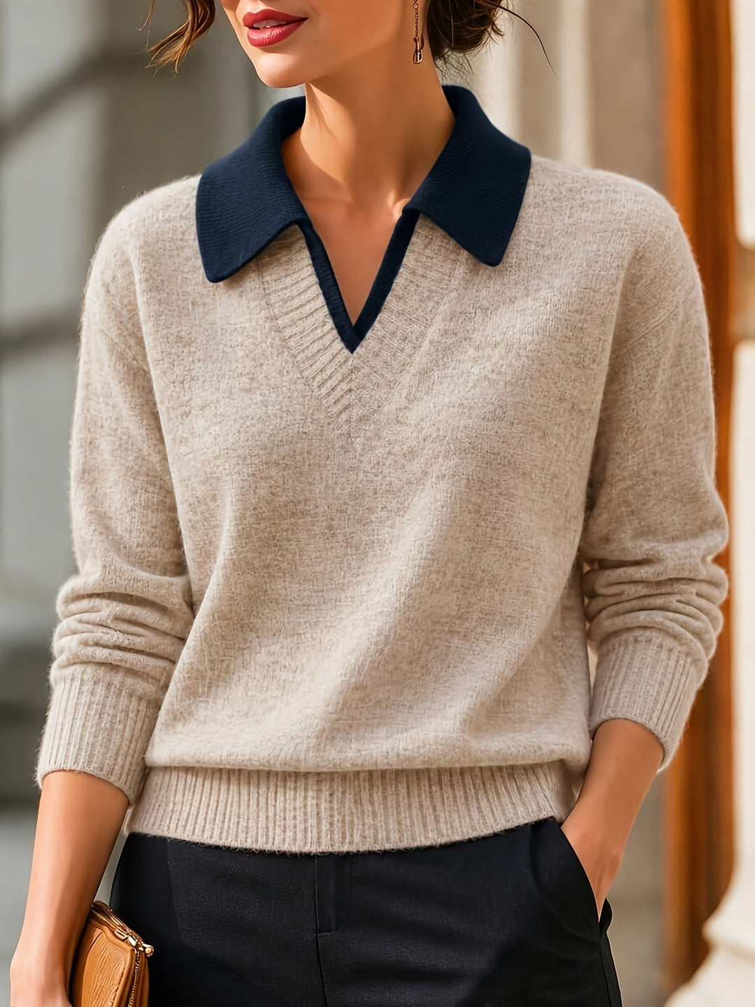 Cirelle – Doppellagiger Strickpullover mit kontrastierendem Kragen