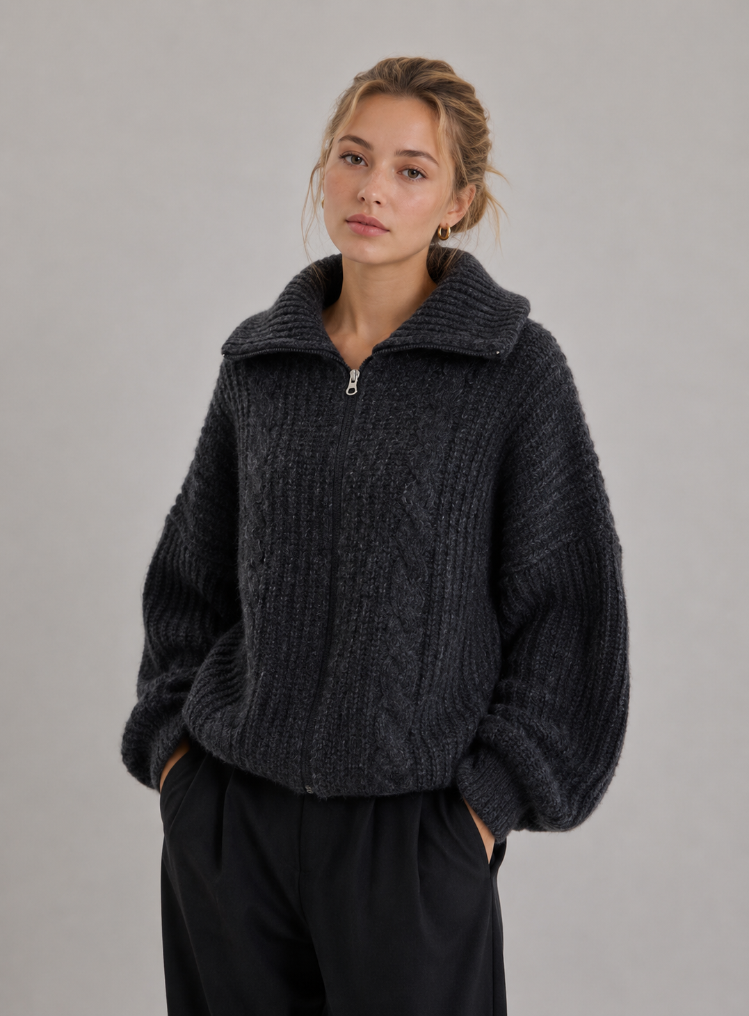 Velira – Frontreißverschluss-Strickjacke