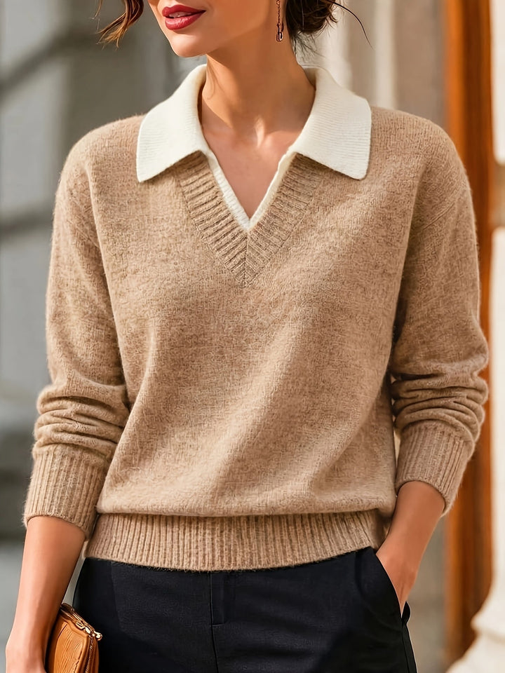 Cirelle – Doppellagiger Strickpullover mit kontrastierendem Kragen