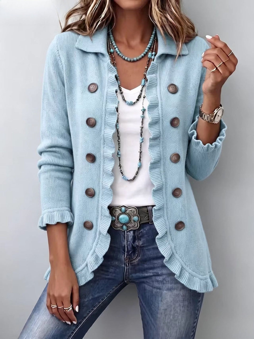 Arlise – Rüschensaum-Strickjacke