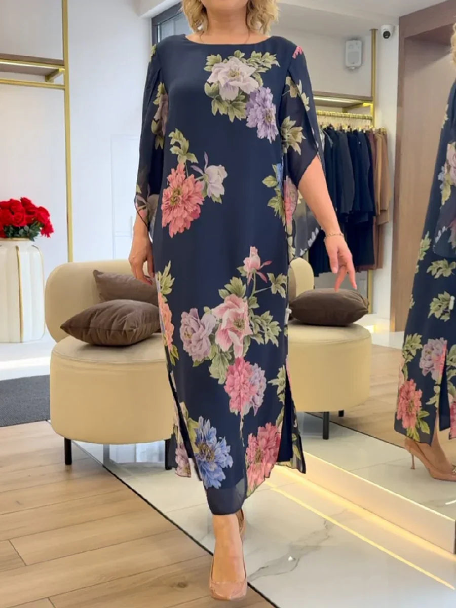 Calira – Seitenschlitz-Chiffon-Maxikleid