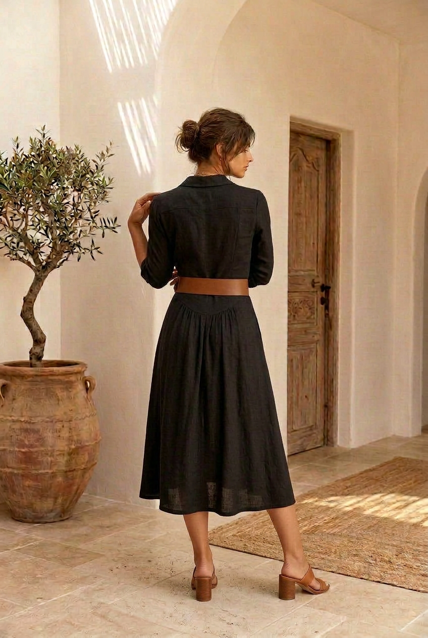 Velira – Leinen-Maxikleid mit Knopfleiste vorn