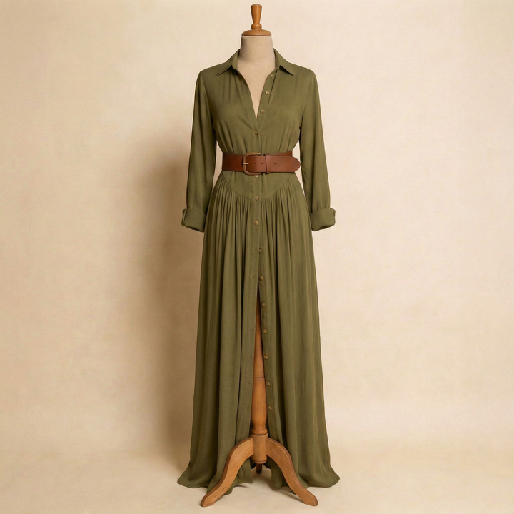 Velira – Leinen-Maxikleid mit Knopfleiste vorn