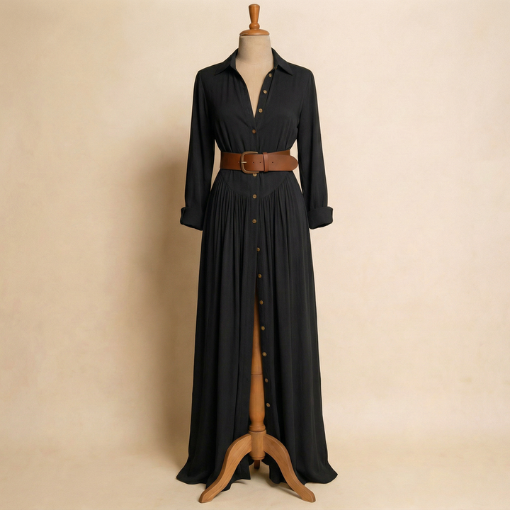 Velira – Leinen-Maxikleid mit Knopfleiste vorn