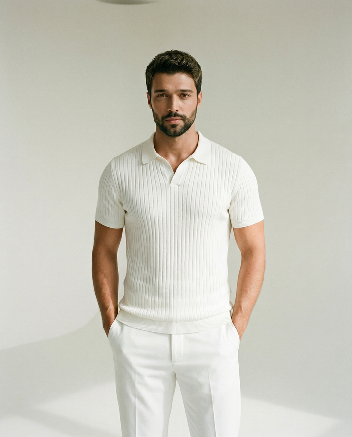 Mit Stehkragen aus Stretch-Jersey gefertigtes Polo-Shirt