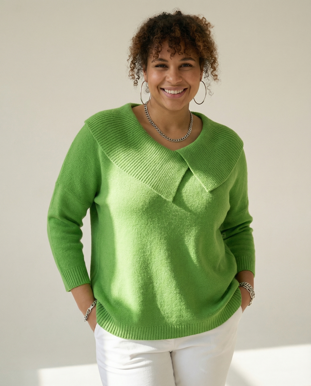 Faltenkragen-Wollmix-Pullover