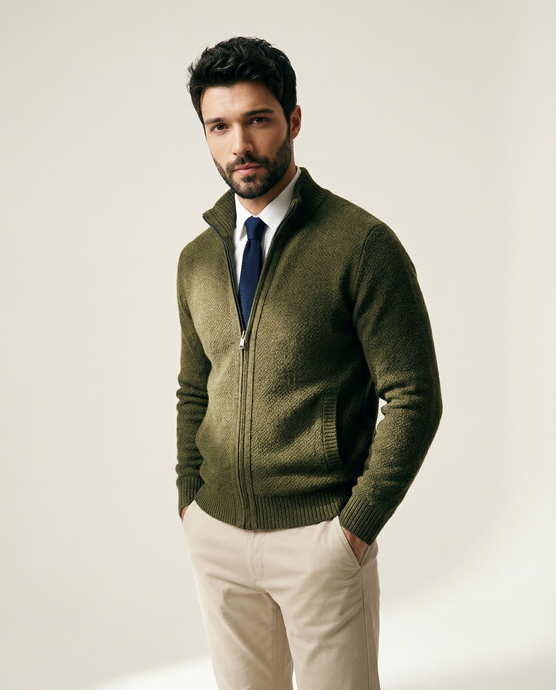 Maßgeschneiderter Merino-Baumwoll-Strickcardigan
