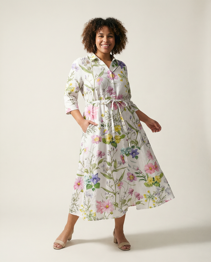 A-Linien-Blumendruckkleid
