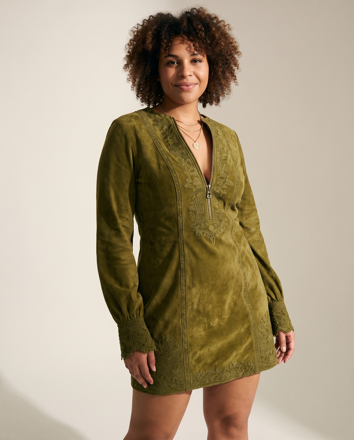 Reißverschluss-Kleid in Wildlederoptik