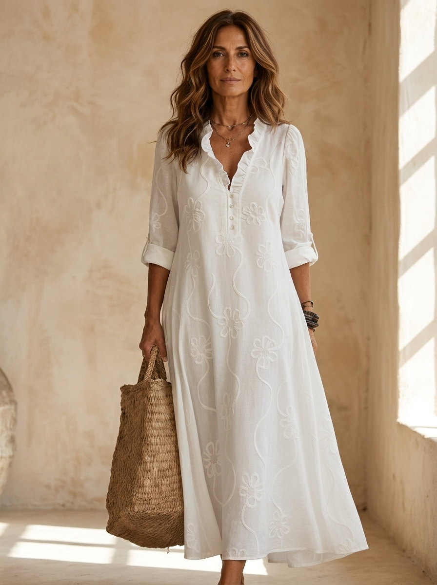 Nareva – gerüschter Halsausschnitt, gewebtes Kleid