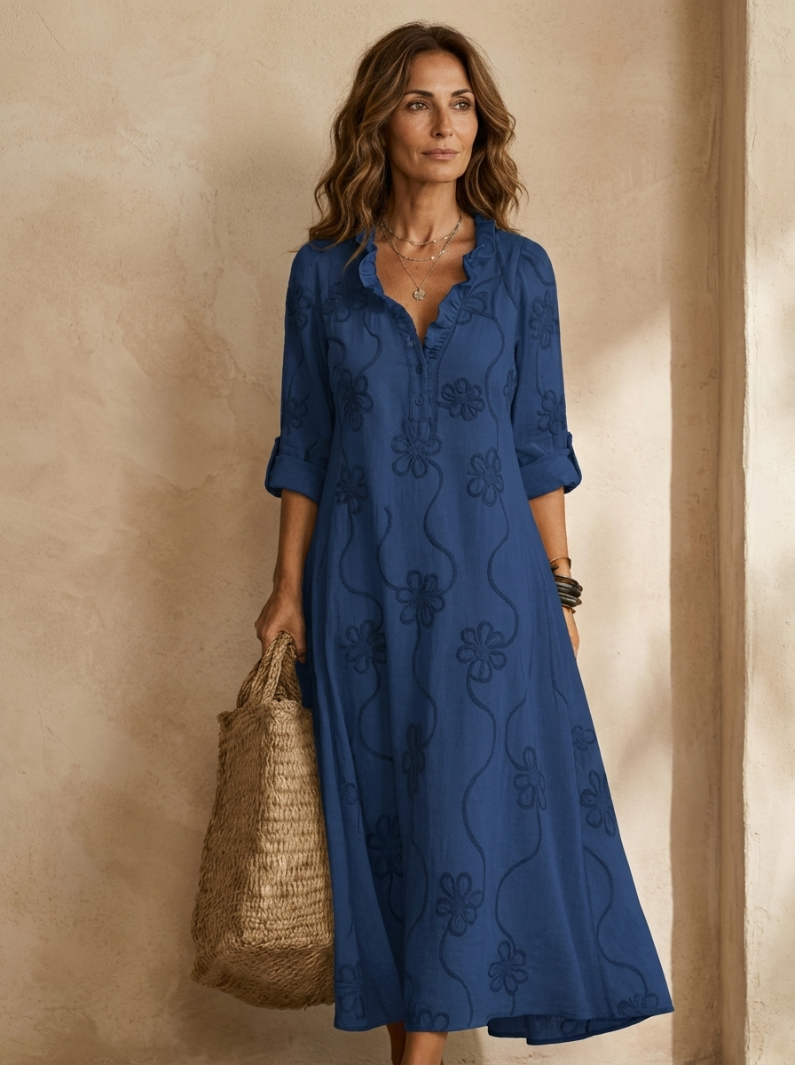 Nareva – gerüschter Halsausschnitt, gewebtes Kleid