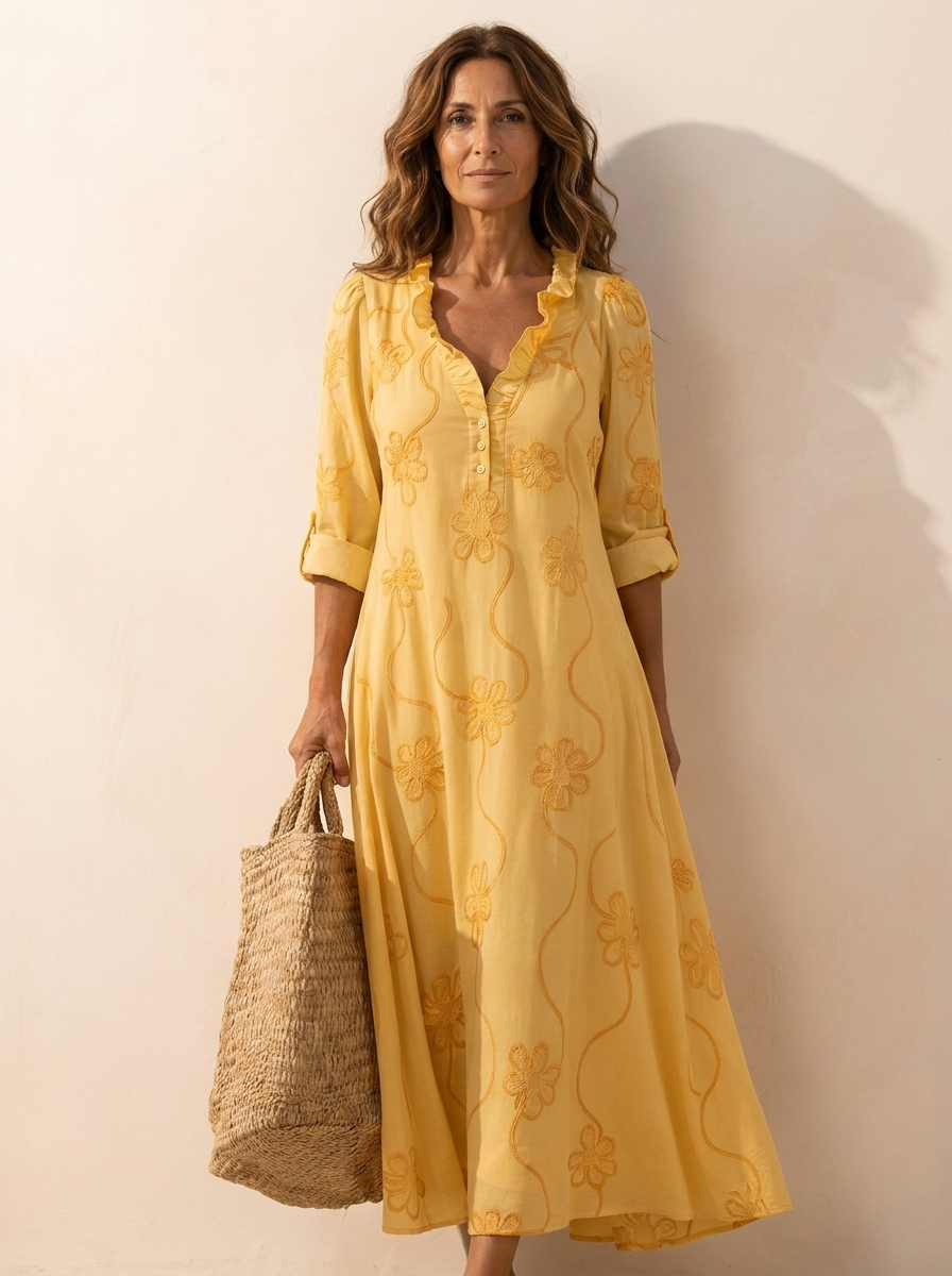 Nareva – gerüschter Halsausschnitt, gewebtes Kleid