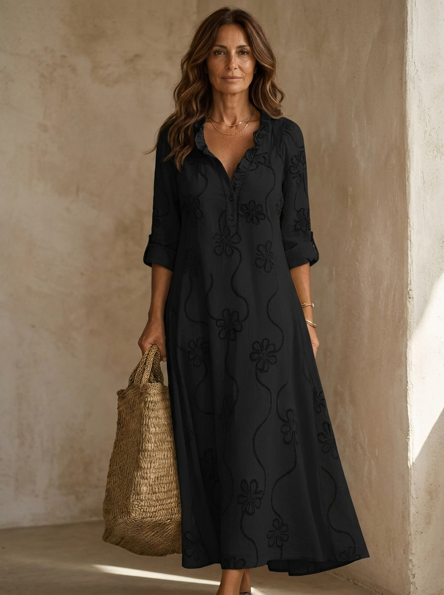 Nareva – gerüschter Halsausschnitt, gewebtes Kleid