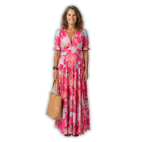 Avyra – V-Ausschnitt Blumendruckkleid