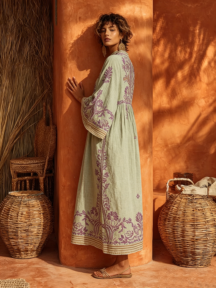 Rivana – floral besticktes gewebtes Maxikleid
