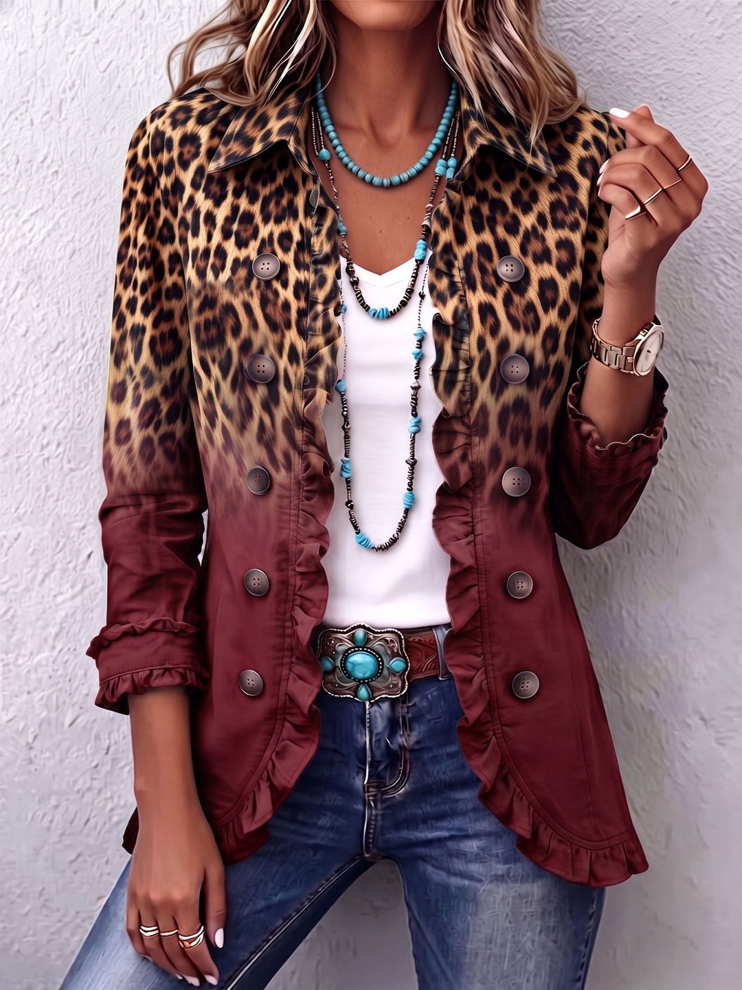Nivaya – Leopardenprint- und Ombré-Effekt-Blazerjacke
