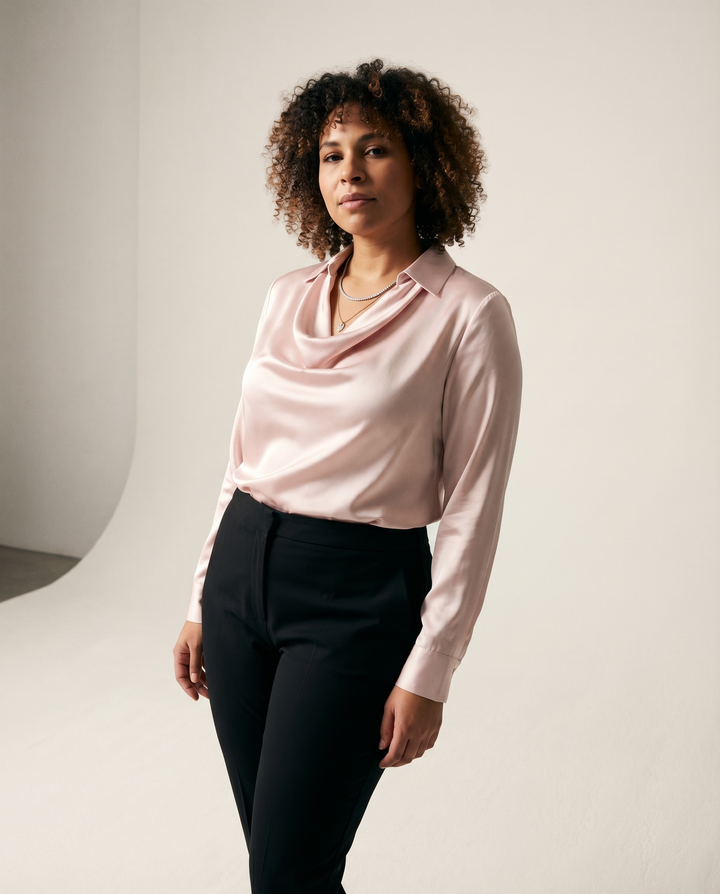 Drapierte Satinbluse mit Kragen
