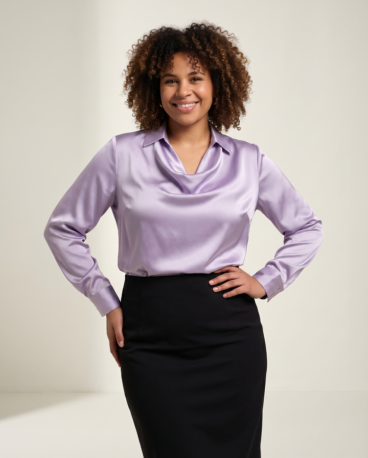 Drapierte Satinbluse mit Kragen