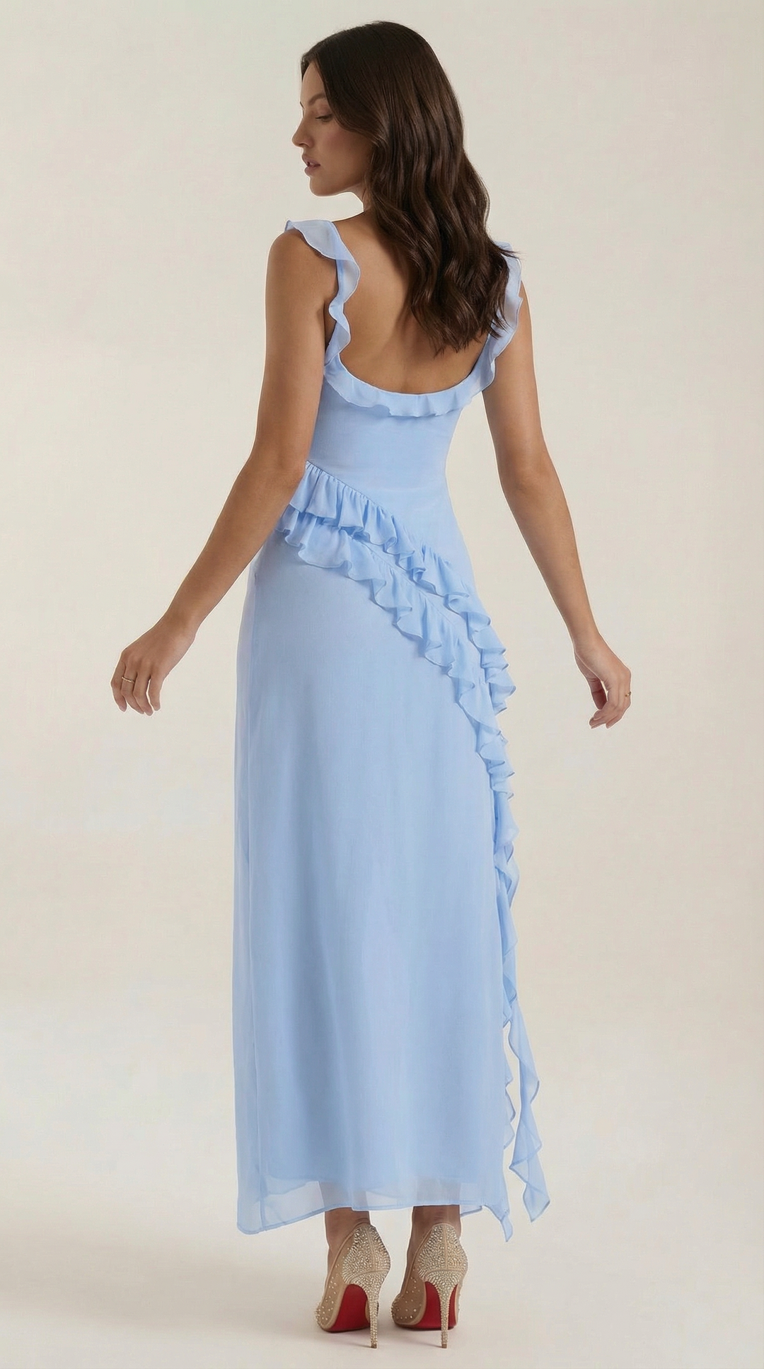 Avenna – Asymmetrisches, gerüschtes, gewebtes Langkleid