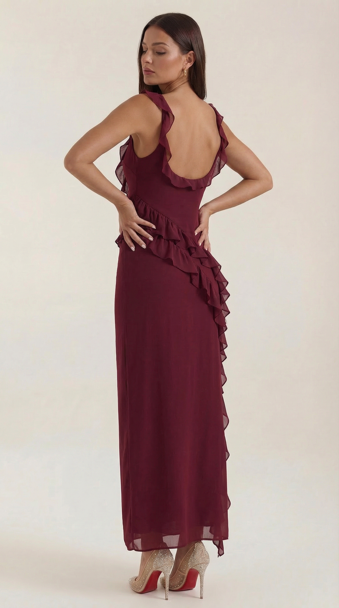 Avenna – Asymmetrisches, gerüschtes, gewebtes Langkleid