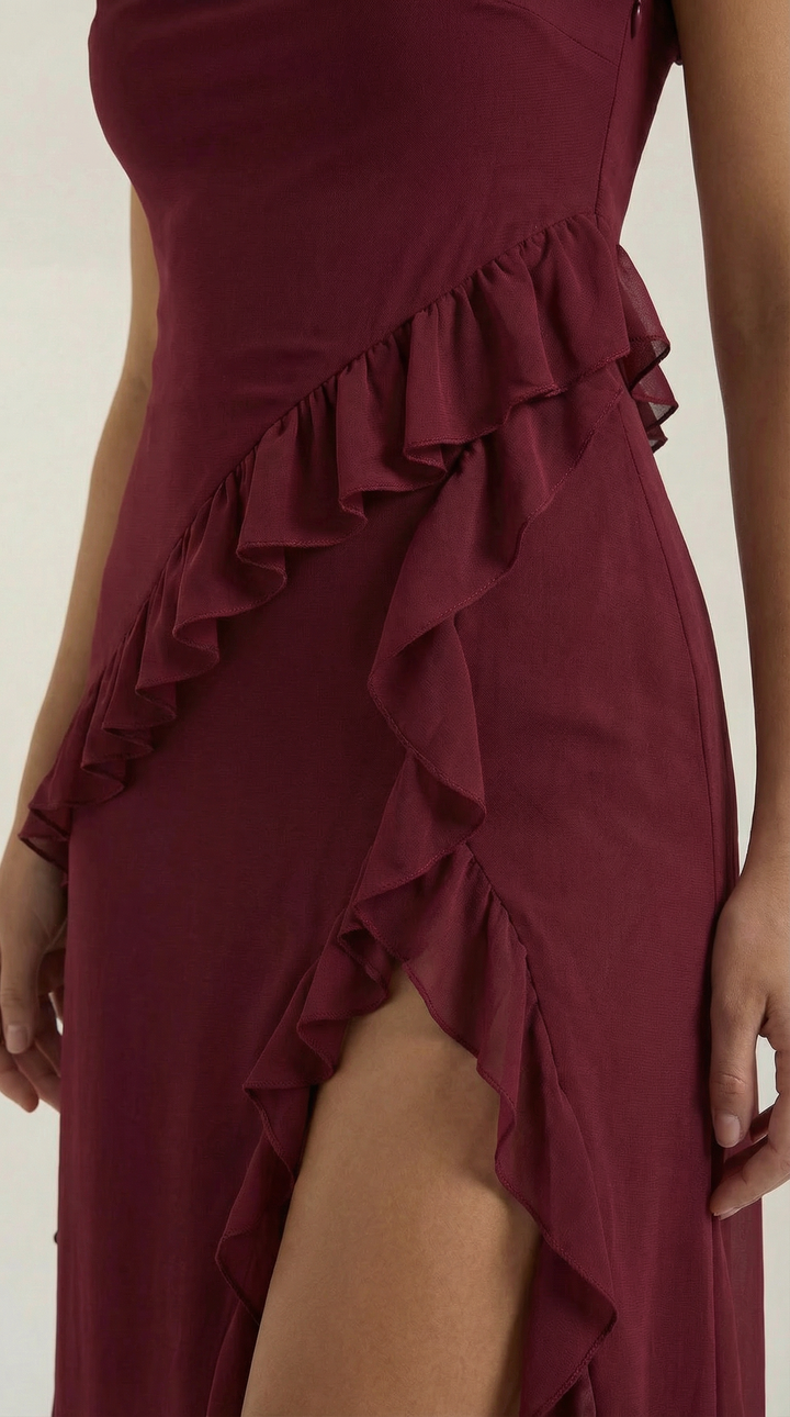 Avenna – Asymmetrisches, gerüschtes, gewebtes Langkleid