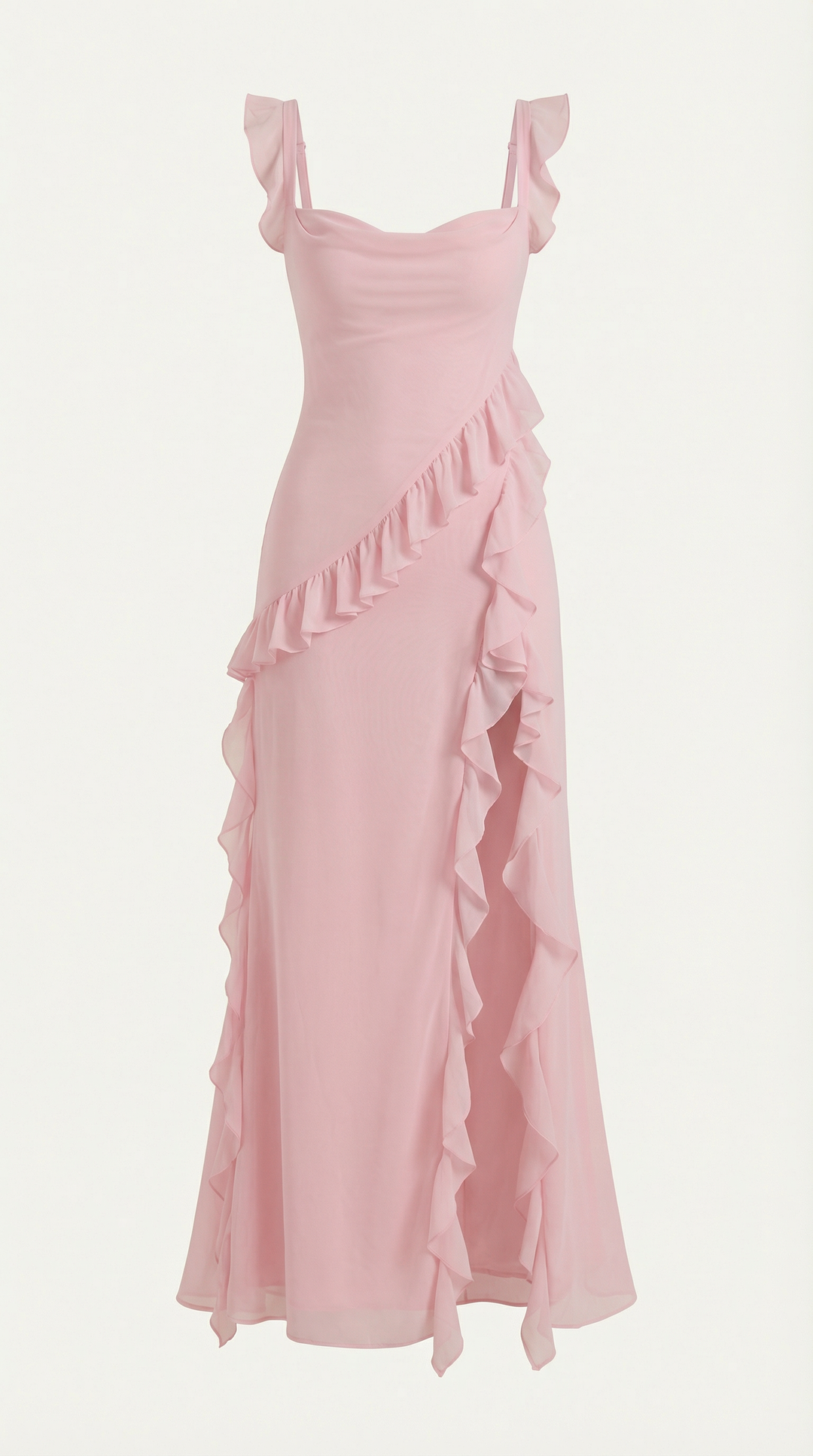 Avenna – Asymmetrisches, gerüschtes, gewebtes Langkleid