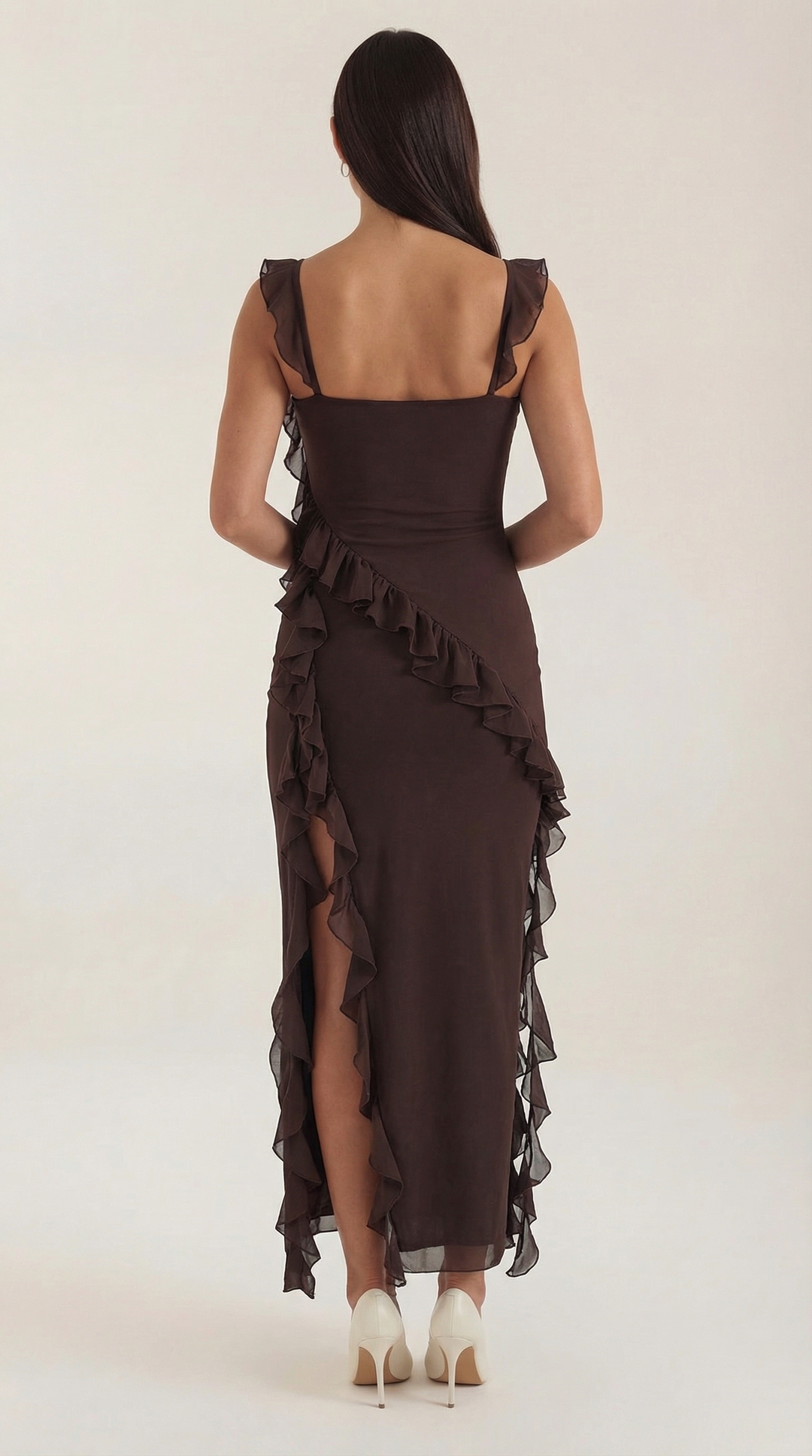 Avenna – Asymmetrisches, gerüschtes, gewebtes Langkleid