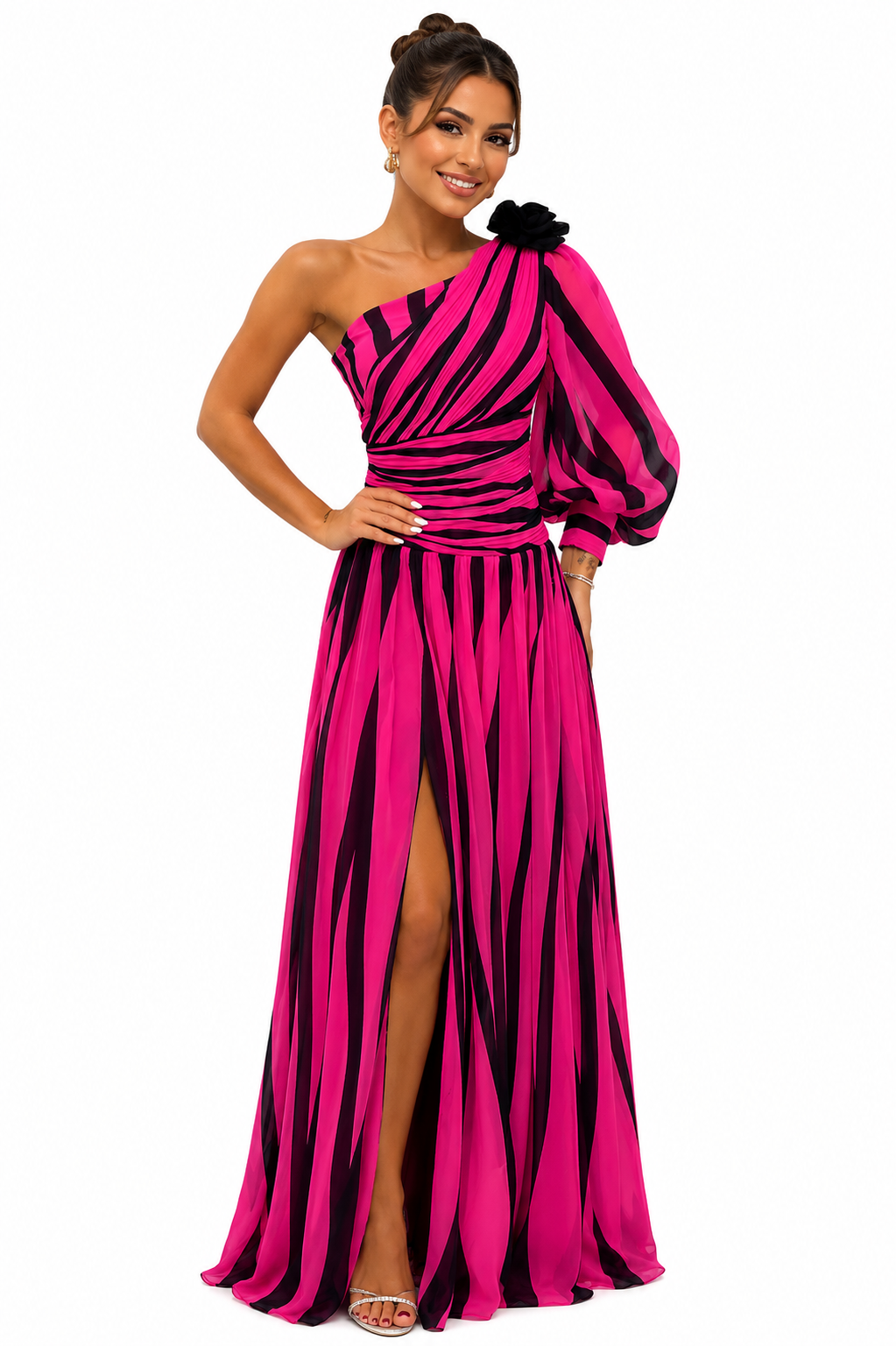 Novira – Ein-Schulter Pinselstrich-Print-Kleid