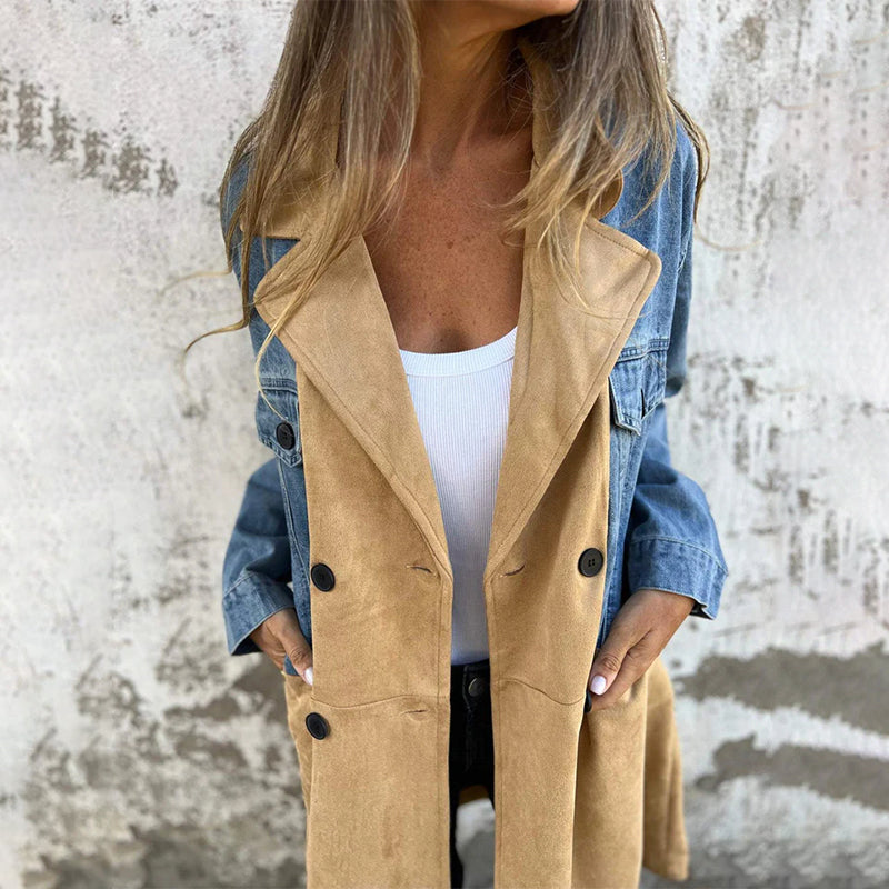 Calyra – Trenchcoat aus gewebtem Stretch mit Jeansnähten