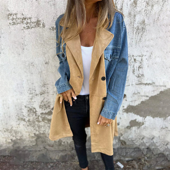 Calyra – Trenchcoat aus gewebtem Stretch mit Jeansnähten