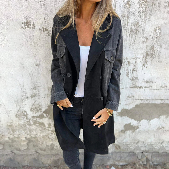 Calyra – Trenchcoat aus gewebtem Stretch mit Jeansnähten