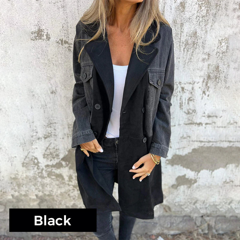 Calyra – Trenchcoat aus gewebtem Stretch mit Jeansnähten
