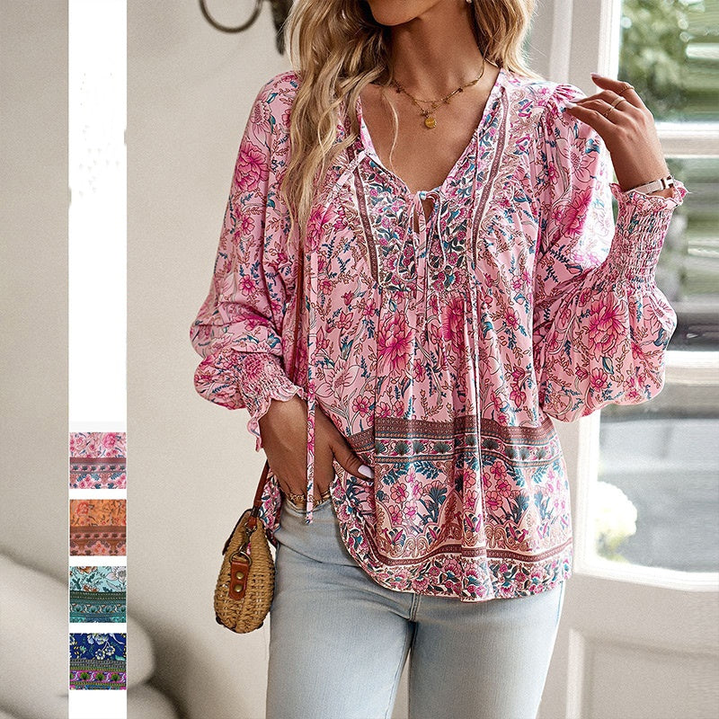 Calira – Baumwollshirt mit Bindeband am V-Ausschnitt