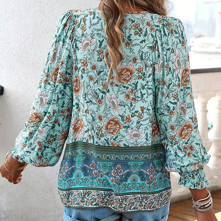 Calira – Baumwollshirt mit Bindeband am V-Ausschnitt