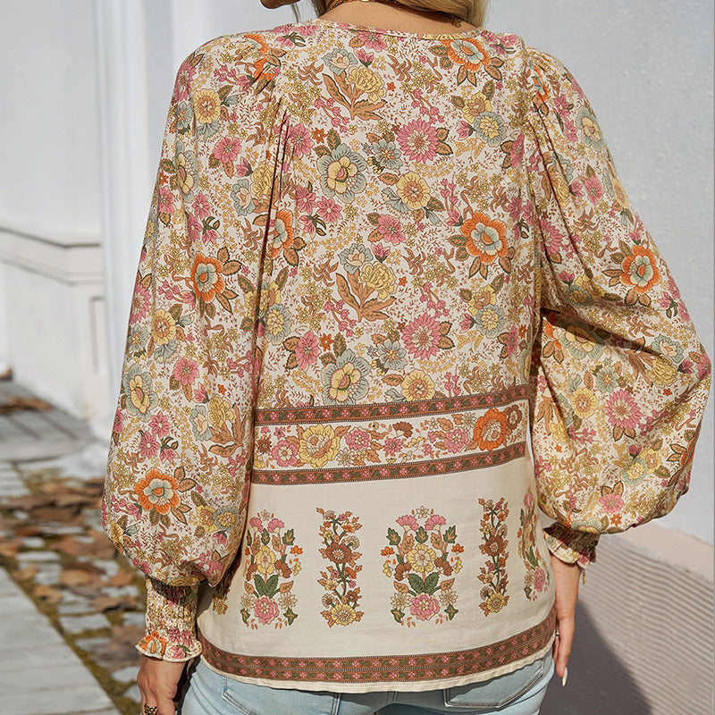 Calira – Baumwollshirt mit Bindeband am V-Ausschnitt