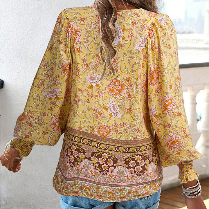 Calira – Baumwollshirt mit Bindeband am V-Ausschnitt