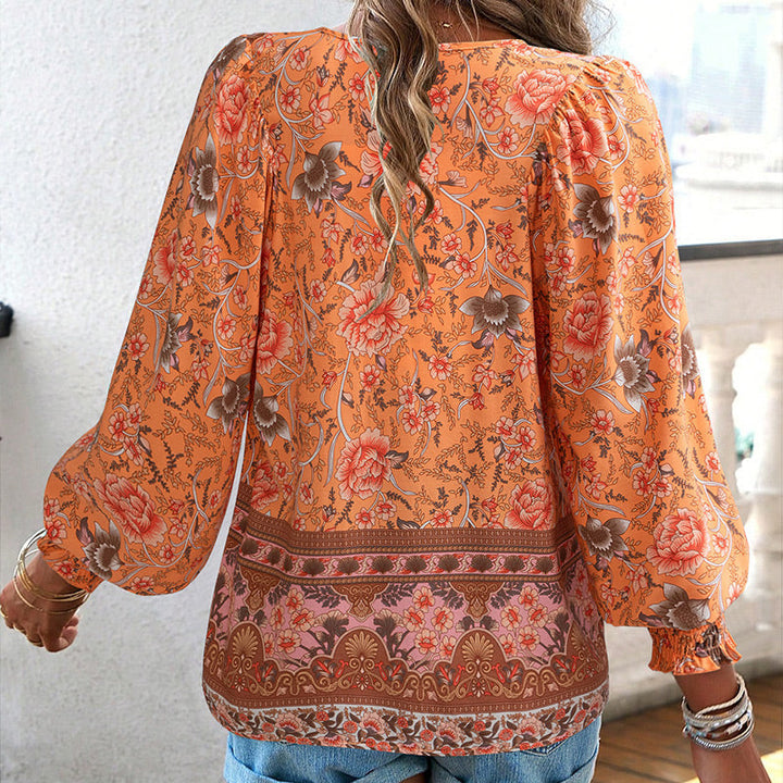 Calira – Baumwollshirt mit Bindeband am V-Ausschnitt