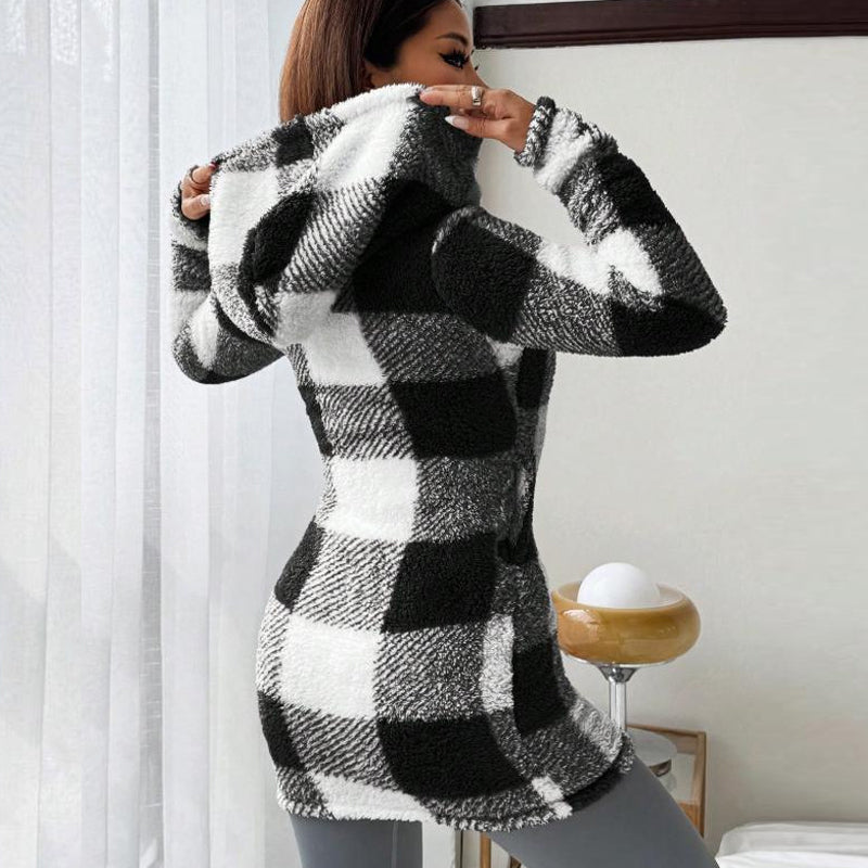 Bemira – Buffalo-Karo Strick-Kapuzenjacke mit Reißverschluss