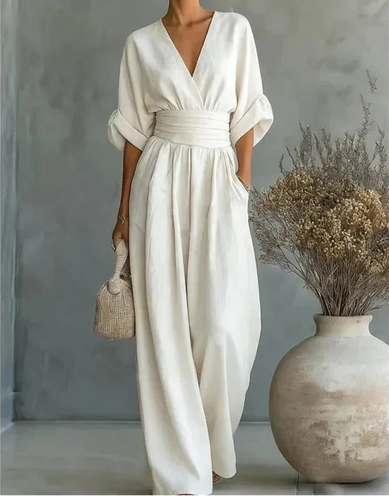 Rilena – Mit V-Ausschnitt gewebter Jumpsuit