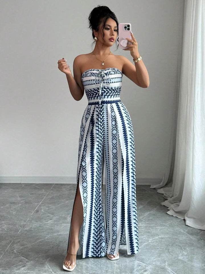 Verali – Jumpsuit mit amerikanischem Ausschnitt aus Materialmix