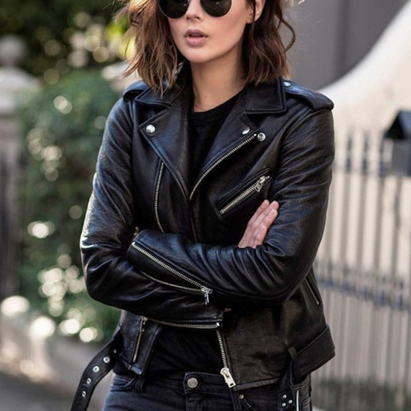 Avenya – Beschichtete Motorradjacke mit asymmetrischem Reißverschluss