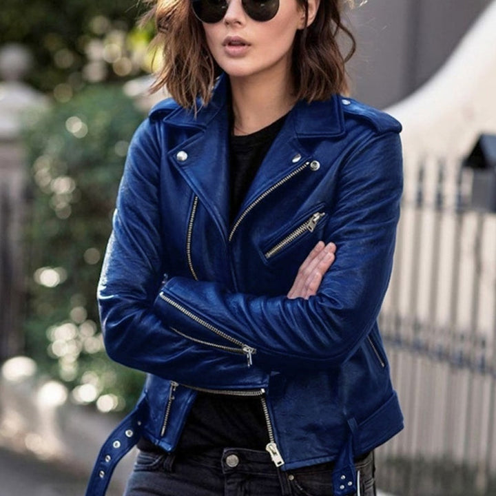 Avenya – Beschichtete Motorradjacke mit asymmetrischem Reißverschluss