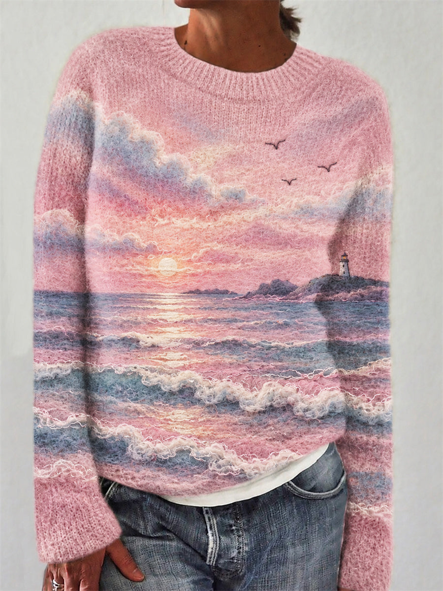 Ilyra – Meereslandschaftsdruck Baumwollmischung-Pullover