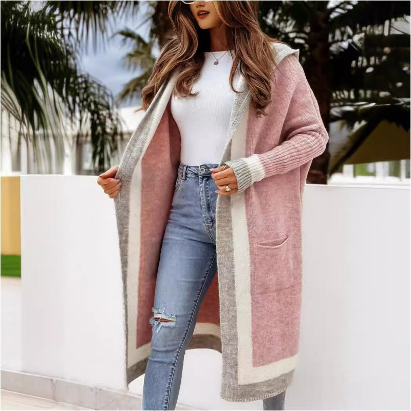 Avenli – Colorblock-Strickcardigan mit Kapuze, locker gestrickt