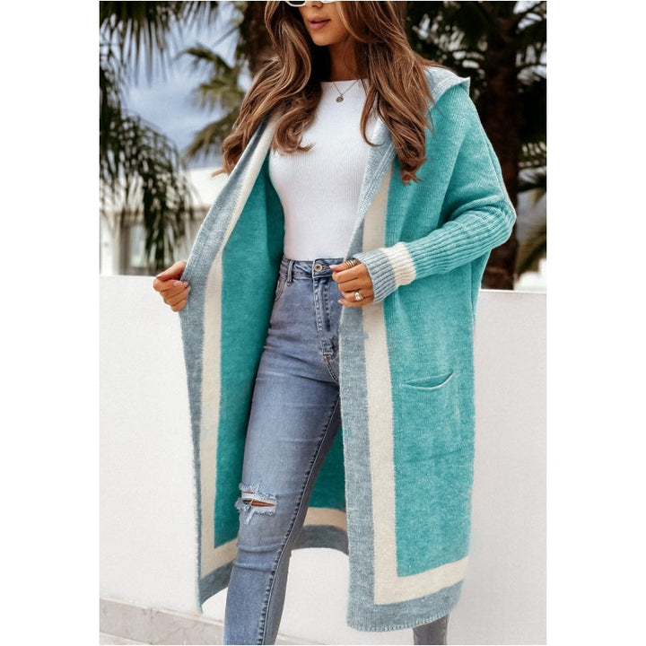 Avenli – Colorblock-Strickcardigan mit Kapuze, locker gestrickt