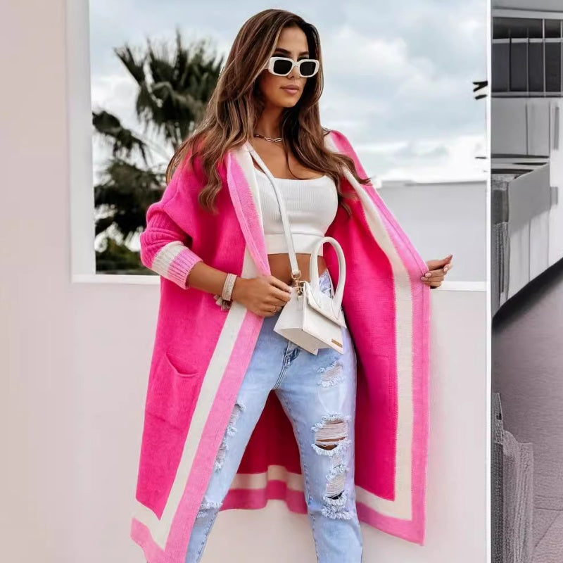Avenli – Colorblock-Strickcardigan mit Kapuze, locker gestrickt